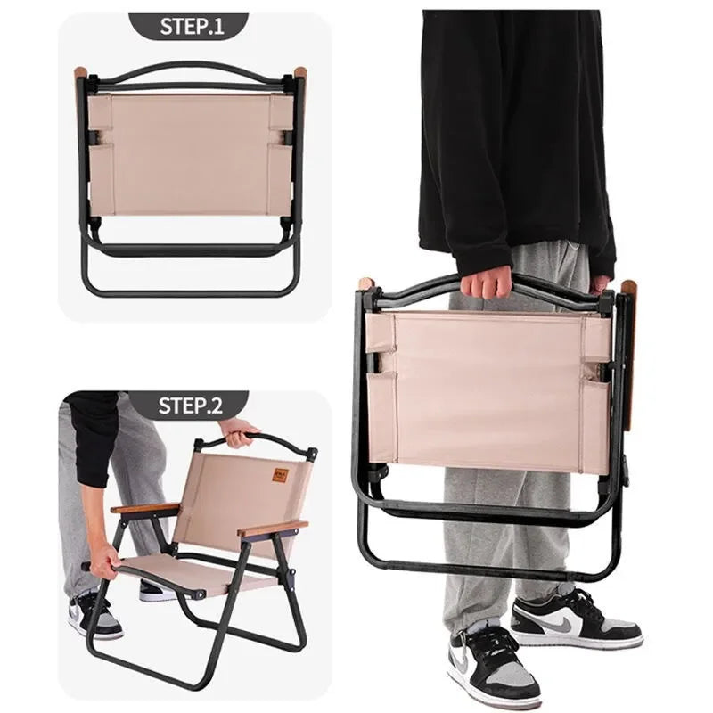 4/2/1PCS-khaki Camping Chair Portable Outdoor Chair Aluminum Alloy Wood Grain Folding Chair Camping Equipment Kermit Chair