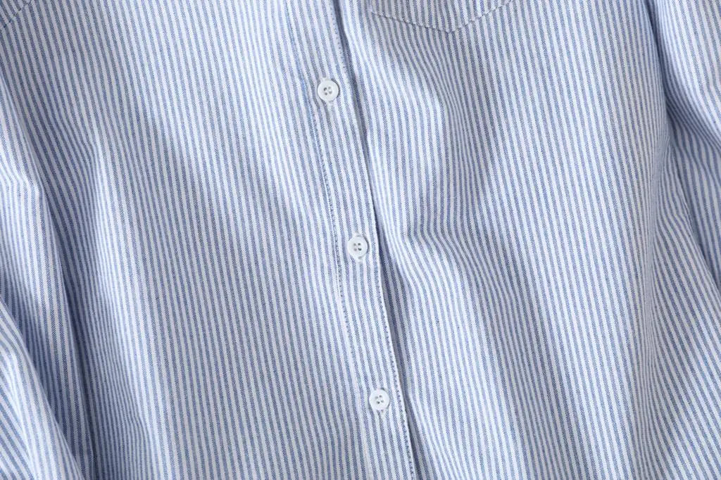 Casual Cotton Women's Oxford Shirt 2024 Autumn New Good Quality Woman Blouse and Tops Lady White Blue Striped Shirts Clothes - Smarsty