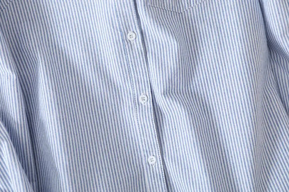 Casual Cotton Women's Oxford Shirt 2024 Autumn New Good Quality Woman Blouse and Tops Lady White Blue Striped Shirts Clothes - Smarsty