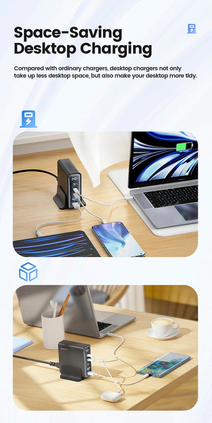 GaN USB Charger Desktop 100W 5in1 With LED Display Pro - Smarsty