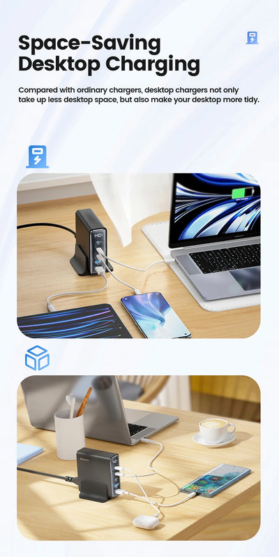 GaN USB Charger 140W 5in1 Desktop with LED Display Ports - Smarsty