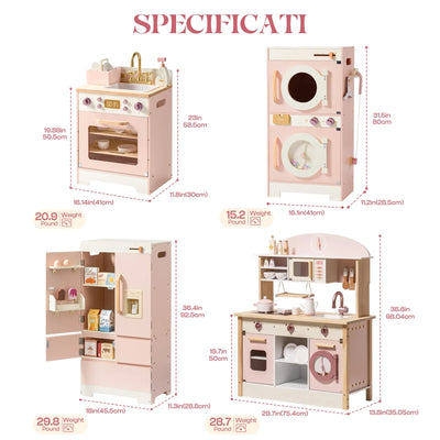 Robotime Robud Kids Corner Kitchen Playset Wooden Play Kitchen Set with Realistic Sound Pretend Play Gift for Boys Girls Pink by Smarsty