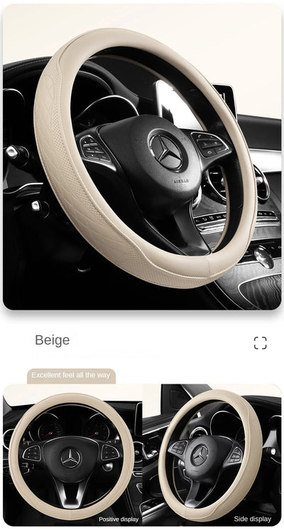 Napa Leather Perforated Patchwork Car Steering Wheel Cover, Non-slip, Breathable, Universal 15 Inch (Approx. 38cm) - Smarsty