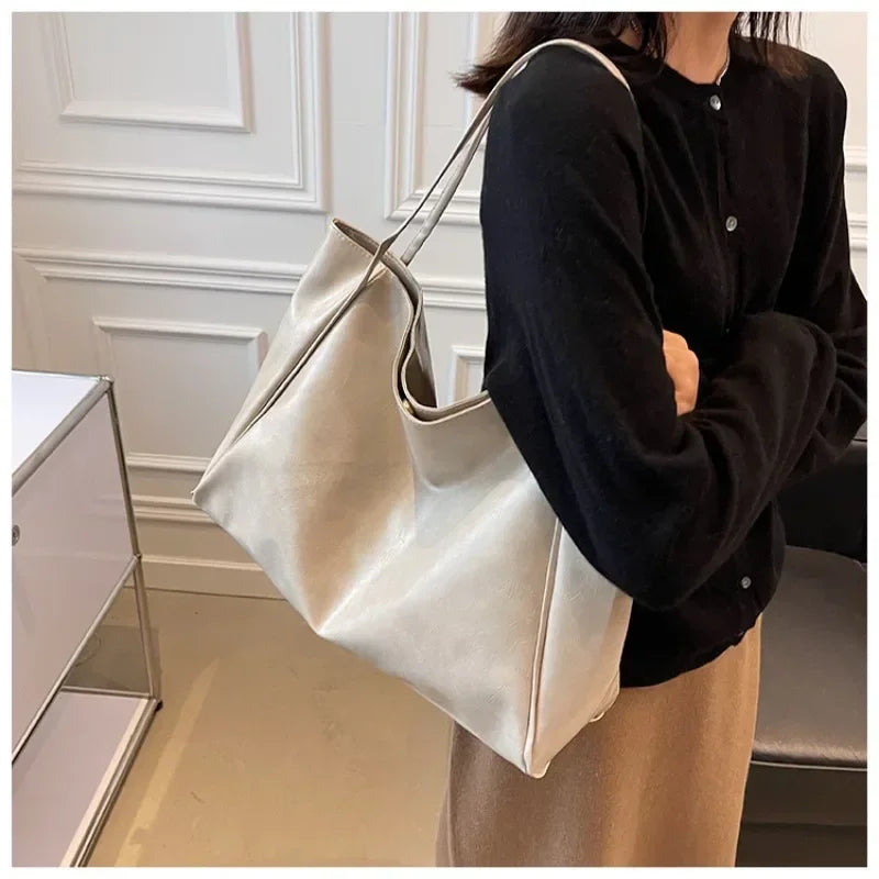Women PU Leather Tote Bag Large Capacity Shoulder Crossbody - Smarsty