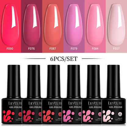 LILYCUTE 6Pcs Gel Nail Polish Kit Bright Pink - Smarsty