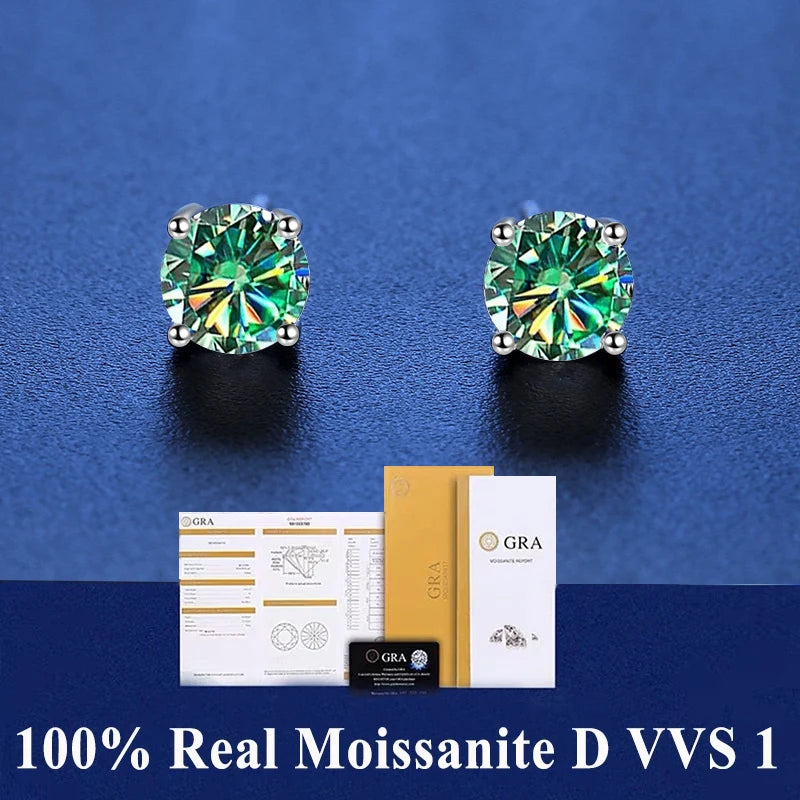 Sterling Silver Moissanite Stud Earrings Certified D - Smarsty