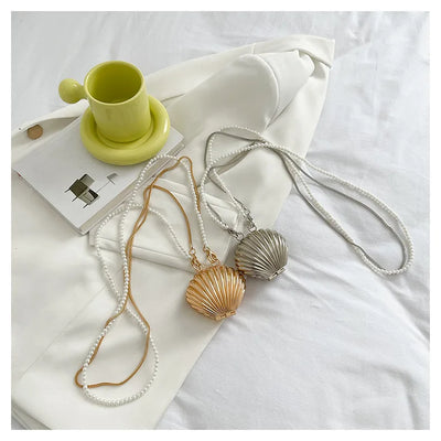 Pearl Mini Crossbody Bag Gold Shell Shoulder Purse Luxe - Smarsty