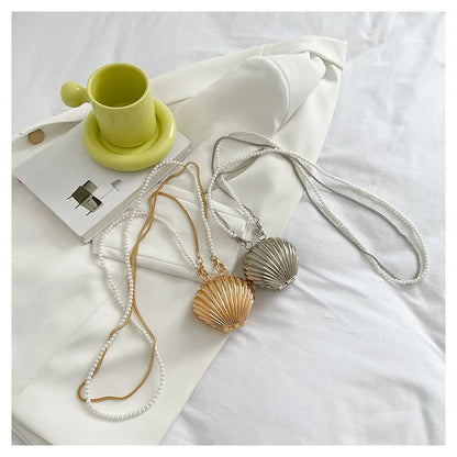 Pearl Mini Crossbody Bag Gold Shell Shoulder Purse Luxe - Smarsty