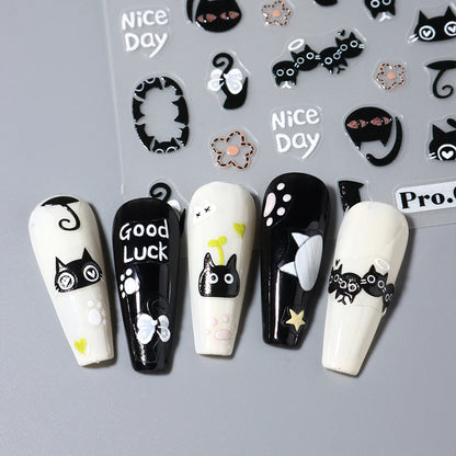 Cute Black Cat Nail Stickers for Fun Manicure Decor - Smarsty
