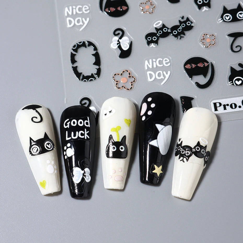 Cute Black Cat Nail Stickers for Fun Manicure Decor - Smarsty