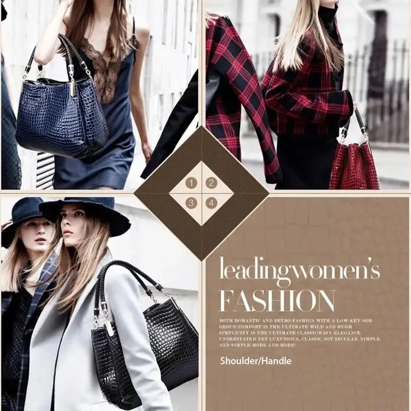 Large Capacity Women's Tote Bag Crocodile Print Everyday - Smarsty