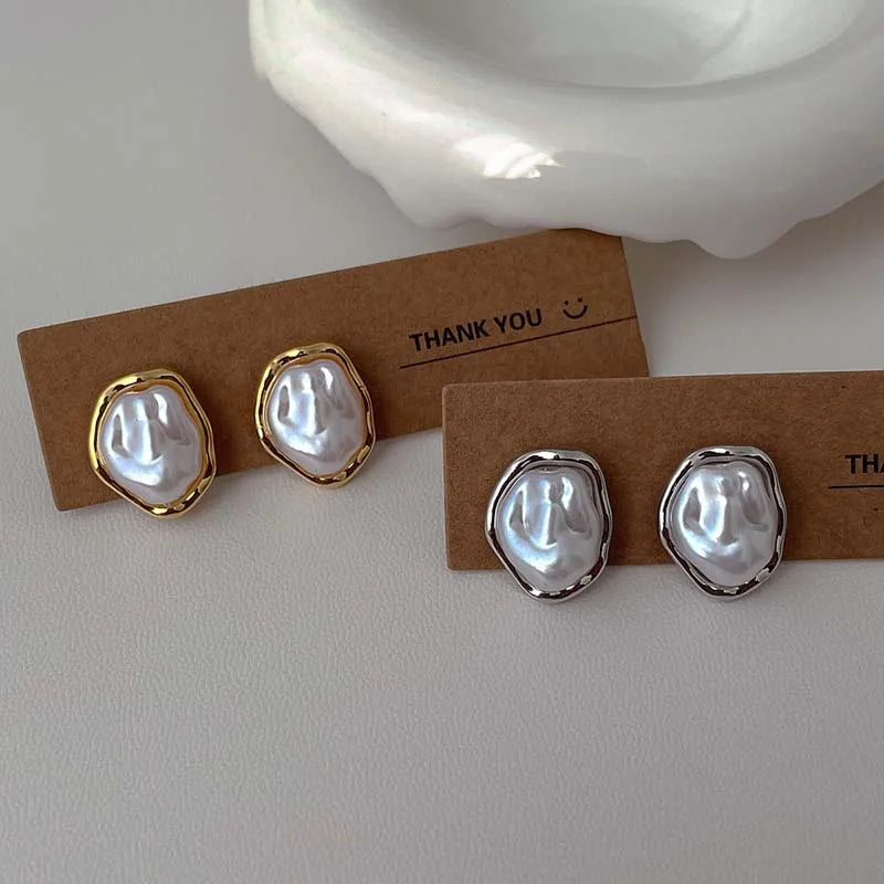 Geometric Pearl Earrings For Women Minimalist Style - Smarsty
