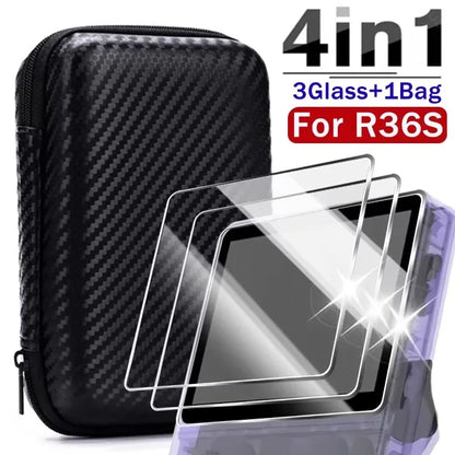 4 in 1 R36S Game Console Carrying Case and Screen Protectors - Smarsty