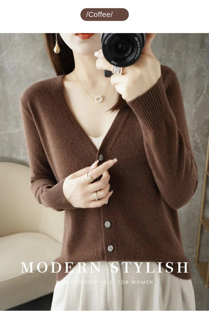 2024 New V-Neck Temperament Small Fragrant Wind Women Loose Sweater Sweater All Sweater Coat Special Offer Cardigan ZHI D035