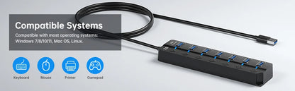 USB 3.0 Hub 7 Port High Speed Powered Switch Cable