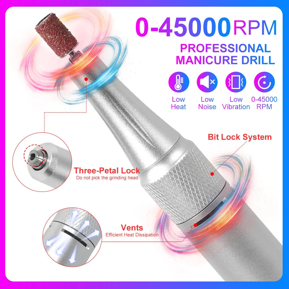 Professional Electric Nail Drill 45000RPM Low Noise Polisher - Smarsty
