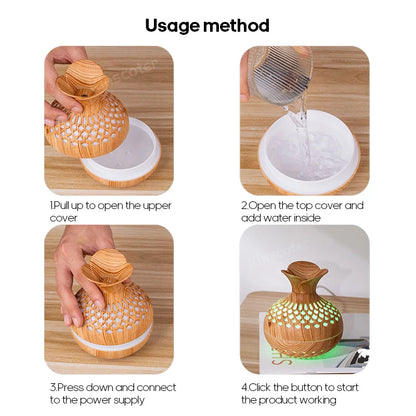 Wood Grain USB Humidifier 300ml for Hydration - Smarsty