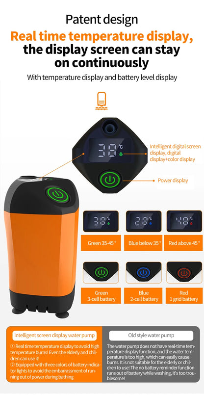 Portable Rechargeable Electric Shower Pump USB Powered Waterproof for Outdoor Camping Beach Hiking Pet Bath Car Wash