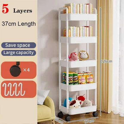 Bookshelf Storage Trolley Mobile Kitchen Organizer Cart With Wheels Multi-Layer Bathroom Shelves Household Snacks Storage Rack by Smarsty