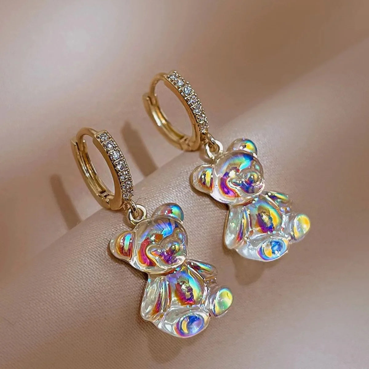 Cute Bear Drop Earrings for Women with Shiny Zircon Finish - Smarsty