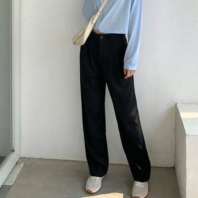 High Waist Women Suit Pants Fall Straight Office Ladies Korean Fashion Trousers Casual Button Loose Female Black Pants New 2024 - Smarsty