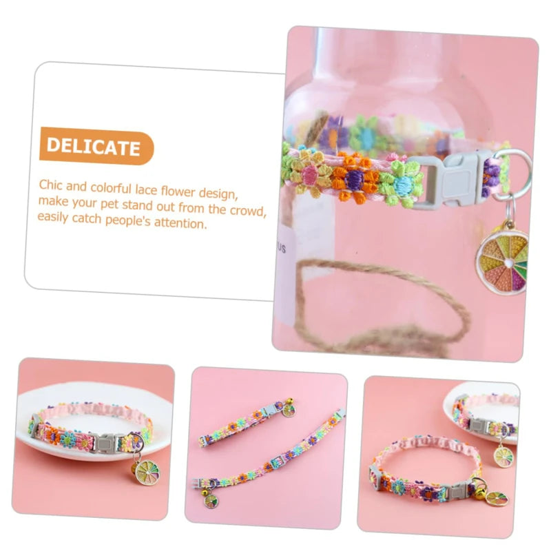 Pet Collar With Bell Cartoon Footprint Colorful Dog Puppy Kitten Collar Adjustable Safety Bell Ring Necklace Pet Accessories
