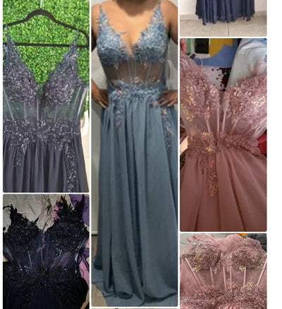 Spaghetti Straps Navy Blue A Line Evening Dresses 2025 Elegant Beaded Appliques Illusion Prom Gowns Formal Party Vestido De Gala - Smarsty