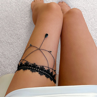 Gothic Black Lace Thigh Chain Body Jewelry - Smarsty