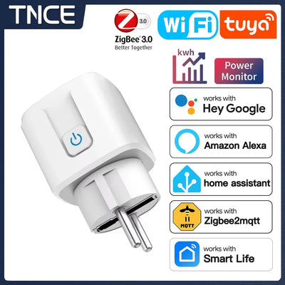 TNCE TUYA Smart Plug WiFi or Zigbee3.0 Socket EU 16A/20A Power Monitor Timing Function Voice Control Work With Alexa Google Home - Smarsty