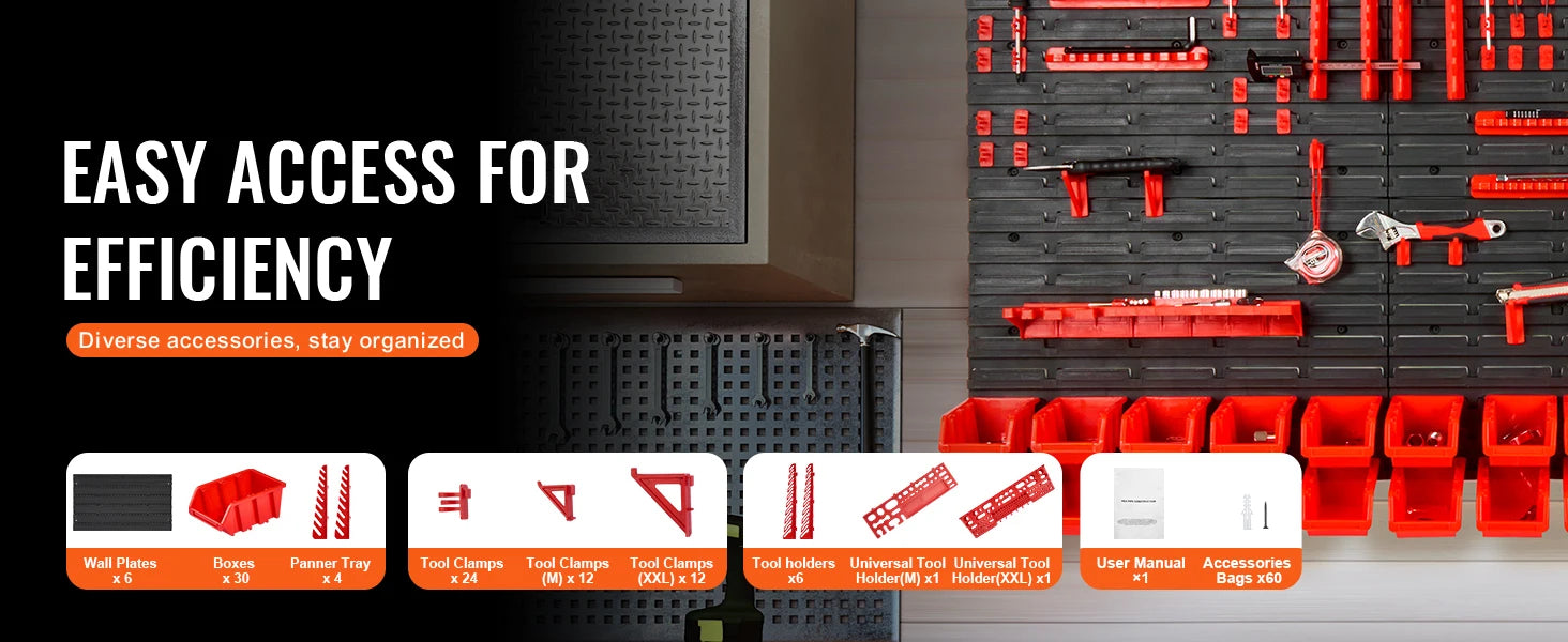 SucceBuy 30Bin Wall Mounted Storage Bins Parts Rack Organizer Garage with Wall Panels Hooks Plastic Shop Tool for Screw Nails
