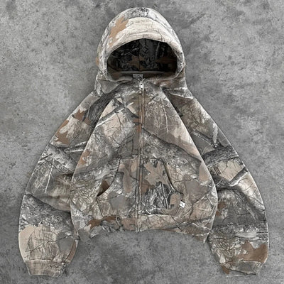 Y2K Retro zip up Hoodie Men Camouflage Pattern zipper Sweatshirt High Street Hip Hop Streetwear Oversized Unisex Camo Hoodie - Smarsty