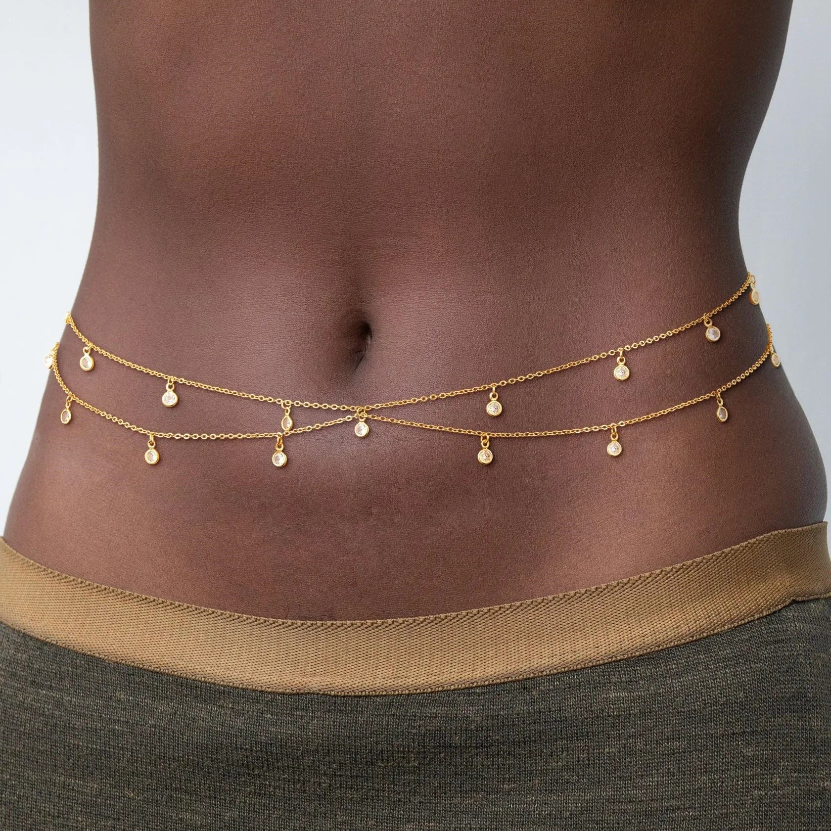 Double Layer Rhinestone Tassel Waist Chain Accessory - Smarsty