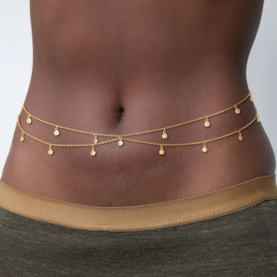 Double Layer Rhinestone Tassel Waist Chain Accessory - Smarsty