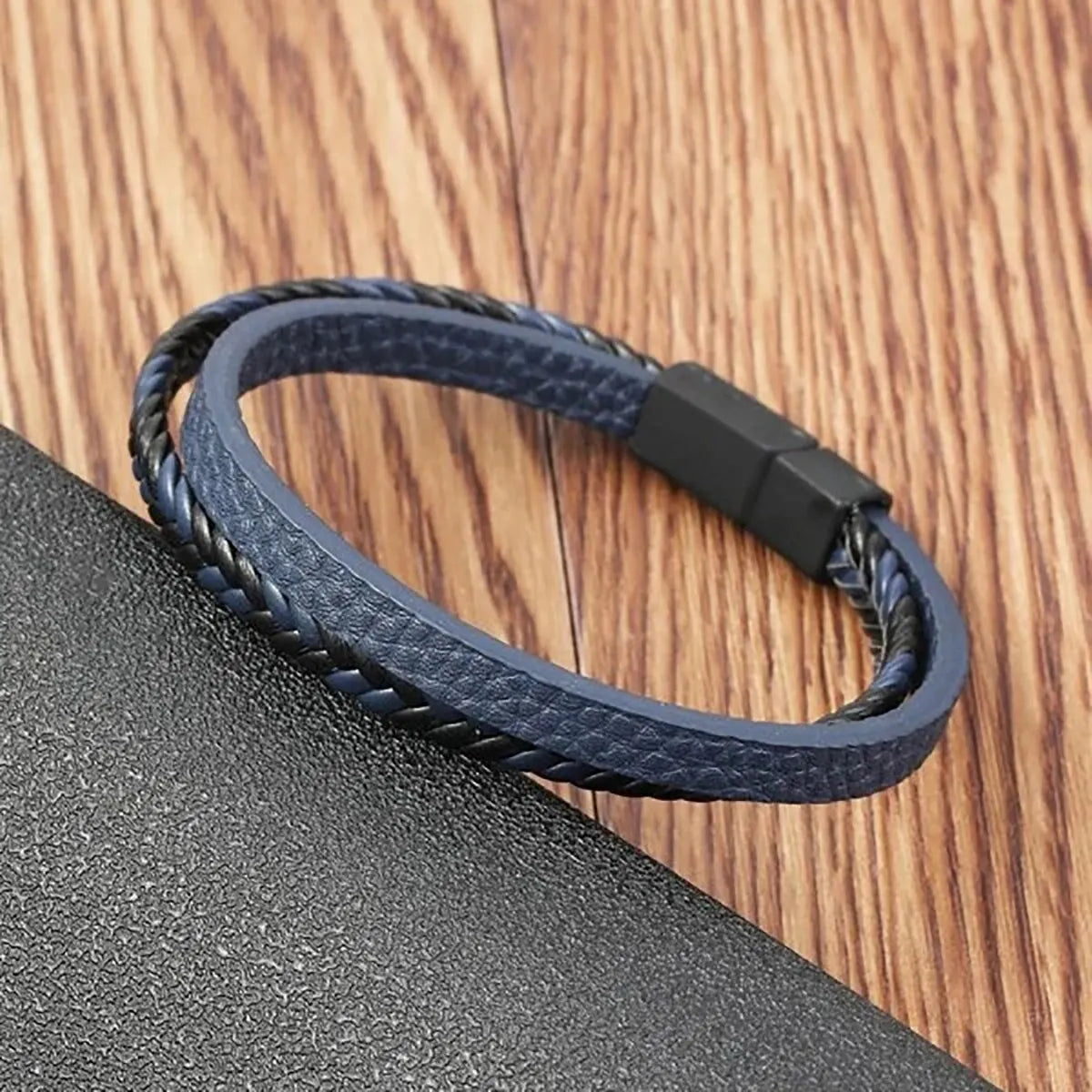 Men's PU Leather Magnetic Bracelet Two Layer Cuff - Smarsty