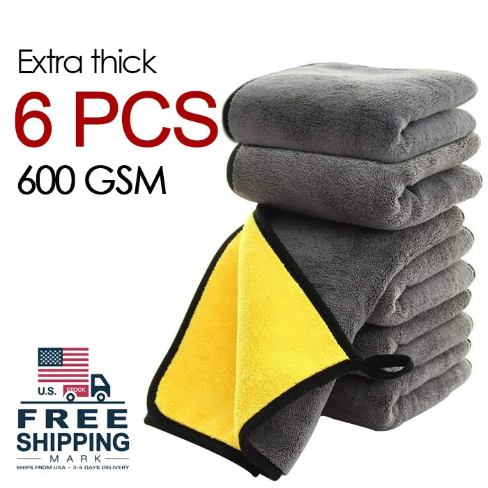 6 PCS 600GSM Car Cleaning Cloth Professional Cleaning Car Wiping Microfiber Towel Car Wash Towel Accessories