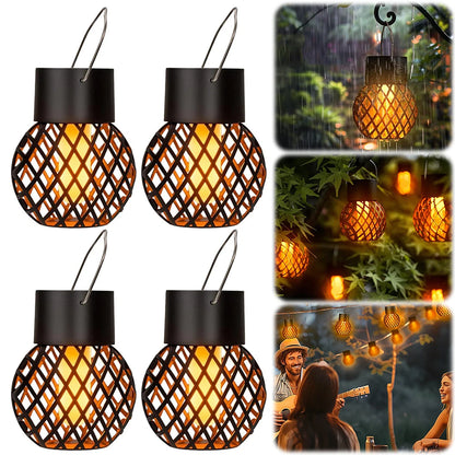 4 PCS Solar Lanterns Outdoor with Flickering Flame Solar Hanging Light with Hook LED Solar Light for Yard Patio Tree Camping