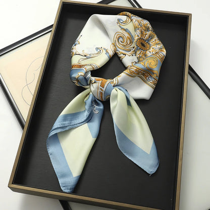 Luxury Silk Skinny Scarf with Cat Print for Women - Smarsty