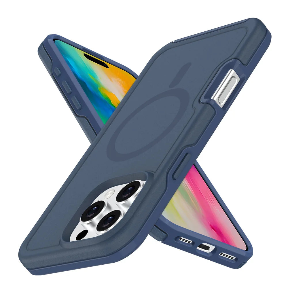 Dual Layer Protection Armour Magnetic Phone Case For iPhone 16 15 11 12 13 14 Pro Max Luxury For Magsafe Shockproof Matte Cover