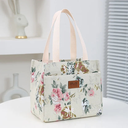 Insulated Floral Lunch Bag Large Capacity Bento Cooler - Smarsty