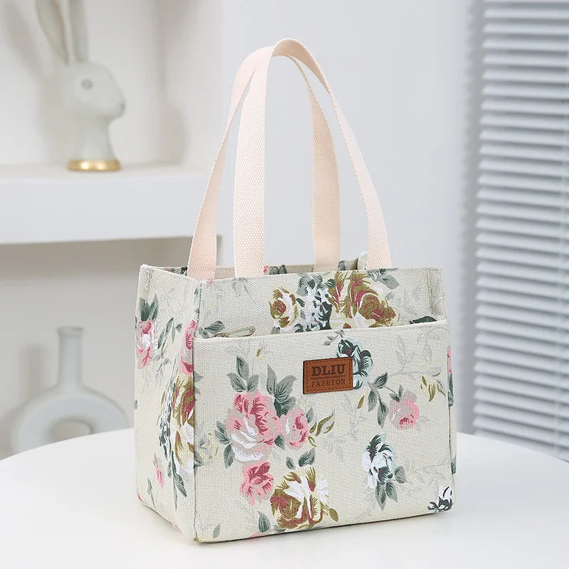 Insulated Floral Lunch Bag Large Capacity Bento Cooler - Smarsty