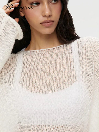 Hirsionsan Elegant Sweater Women 2024 Summer Autumn Casual Fashion Loose Women Pullovers Chic Pink White Jumper Sueter Mujer - Smarsty