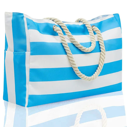 Striped Beach Bag Canvas Tote Large Capacity Eco Friendly - Smarsty