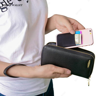 Fashion Elastic Cloth Cell Phone Card Holder Mobile Phone Wallet Case Credit ID Card Holder Adhesive Sticker Pocket Money Bag - Smarsty