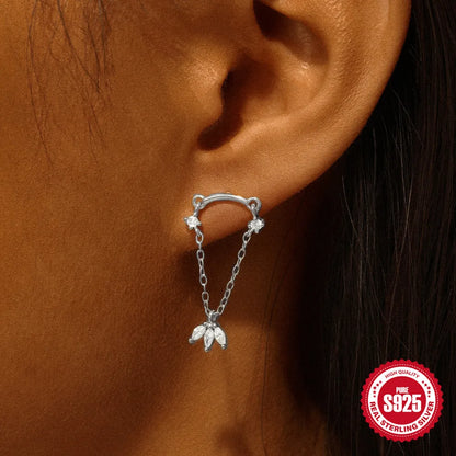 925 Silver Star Moon Zircon Stud Earrings Hypoallergenic - Smarsty