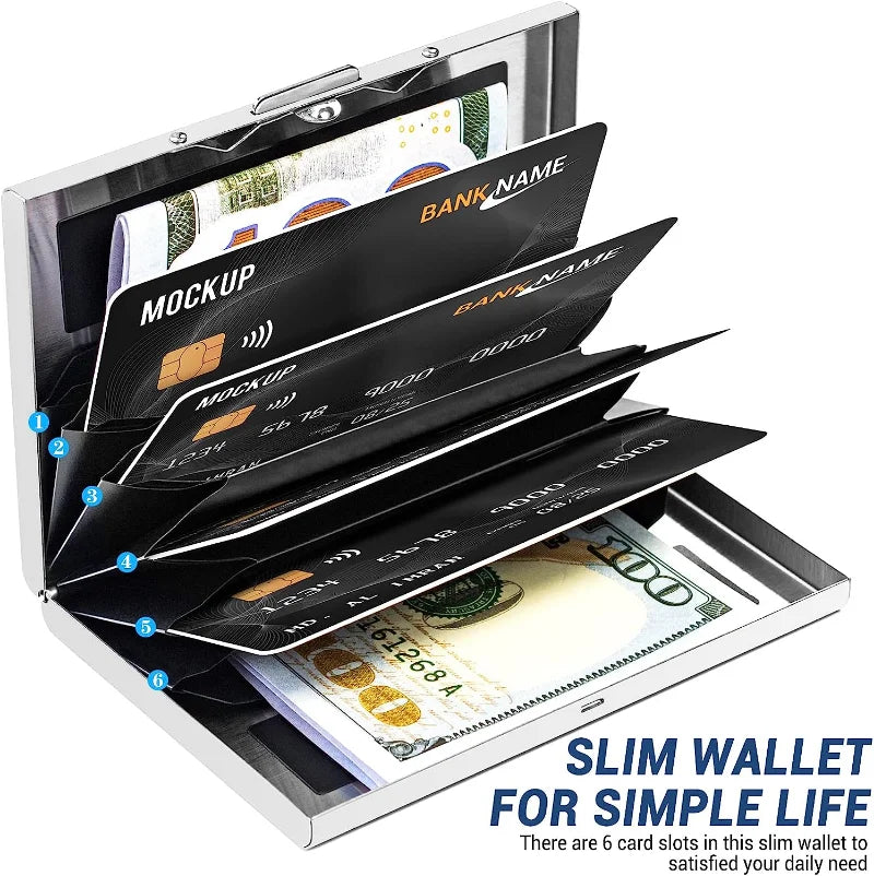 Anti-Scan RFID 6 Cards Large capacity Aluminum Metal Credit Card Holder Slim Blocking Wallet Case Business Card Protection Hold