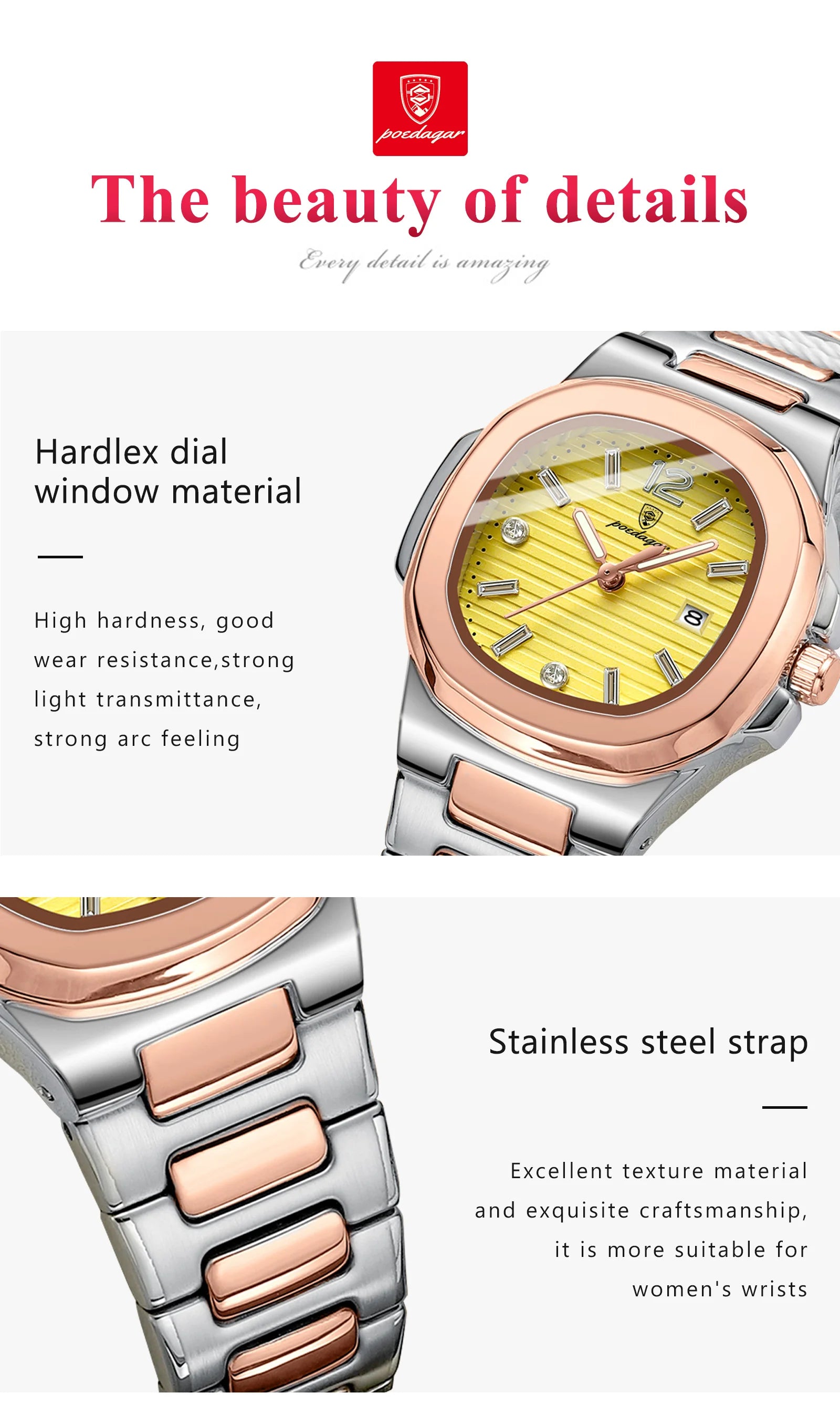 POEDAGAR Luxury Square Watch For Woman Luminous Waterproof Date Ladies Watch Elegant Women's Quartz Watches Simple Female Clock - Smarsty