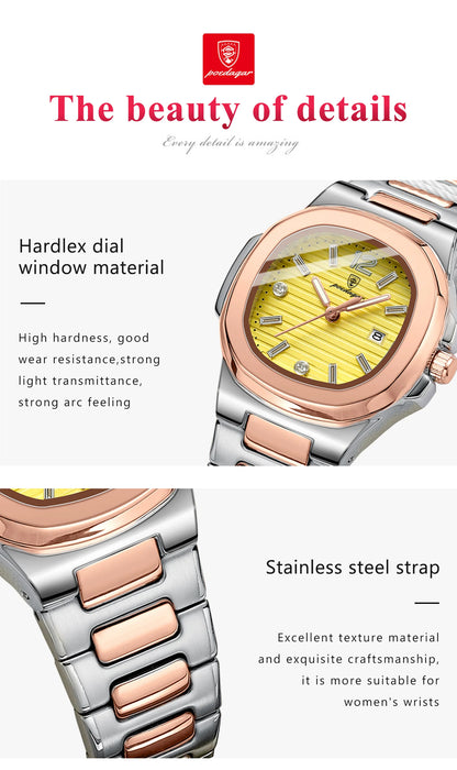 POEDAGAR Luxury Square Watch For Woman Luminous Waterproof Date Ladies Watch Elegant Women's Quartz Watches Simple Female Clock - Smarsty
