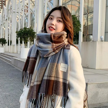 Women’s Winter Plaid Scarf Thick Warm Knit Shawl - Smarsty