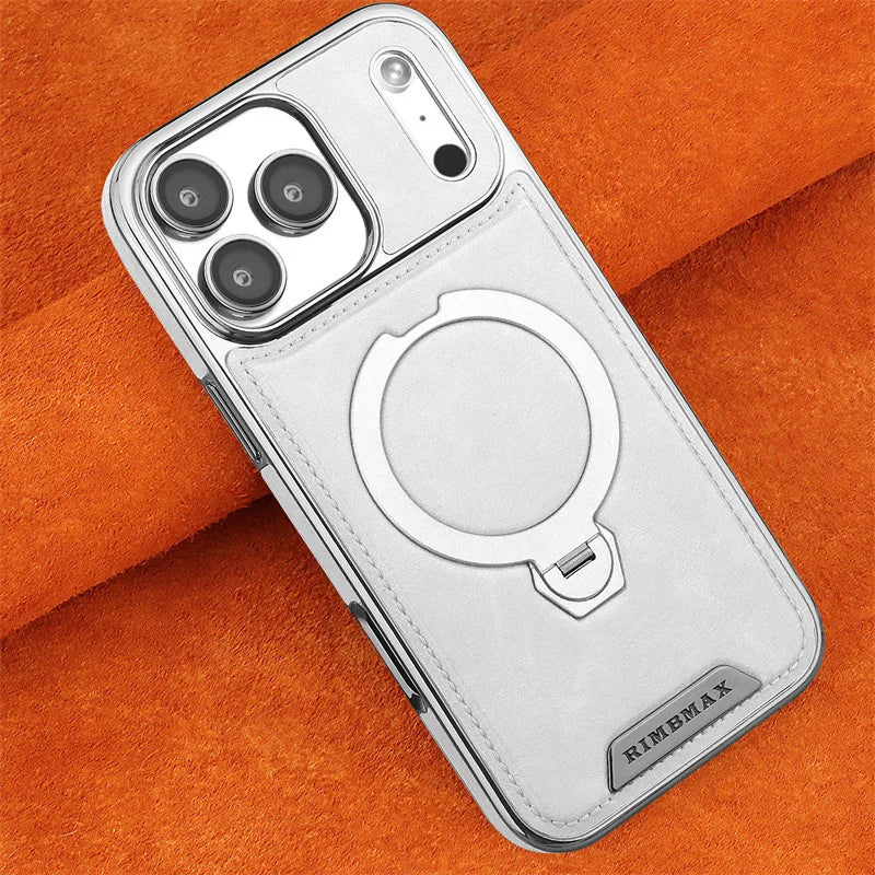 Magnetic Rotat Bracket Luxury Leather Phone Case For iPhone 11 12 13 14 15 16 17 Pro Max Plus Wireless Charging Shockproof Cover