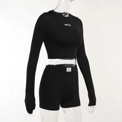 European and American Spring/Summer Round Neck Long Short sleeved 3/4 Shorts Two piece Women's Fashion Sports Versatile Set - Smarsty